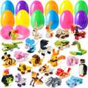 JOYIN 24 Packs Prefilled Easter Eggs with Toys, Cute Animals Building Blocks 3.23" for Basket Stuffers, Kids Party Favors, Egg Hunt, Classroom Events