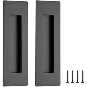 Ravinte 2 Pack Black Sliding Closet Door Handles Black Flush Pulls 7in Length Recessed Finger Pulls for Sliding Barn Door Sqaure Cabinet Pulls Stainless Steel
