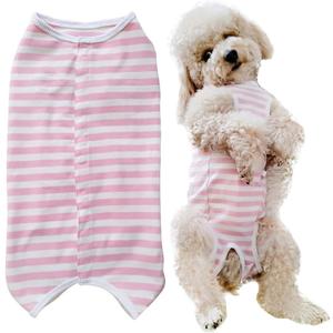 Dogs Recovery Suit Post Surgery Shirt for Puppy, Wound Protective Clothes for Little Animals(Pink White Stripe-xs)