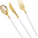 MirthMood 36 PCS Gold Plastic Silverware,Gold Silverware Disposable,Disposable Utensils Heavy Duty,Plastic Cutlery Set,Includes:12 Knives, Forks and Spoons for Party, Birthday,Wedding