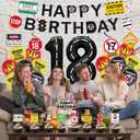 Roetyce 18th Birthday Decorations for Boys Girls , Caution Logos Happy 18th Birthday Banner Balloons Hanging Swirls Cake Topper Kit, Funny 18 Years Old Party Background