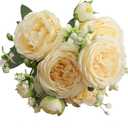 5 Bunches 5 Heads Artificial Roses, Artificial Mini Rose Bouquet Bridal Flower Bouquets,Bridal Flower Bouquets Fake Roses Silk Roses for Home Office Garden Parties Wedding Decoration(Yellow)