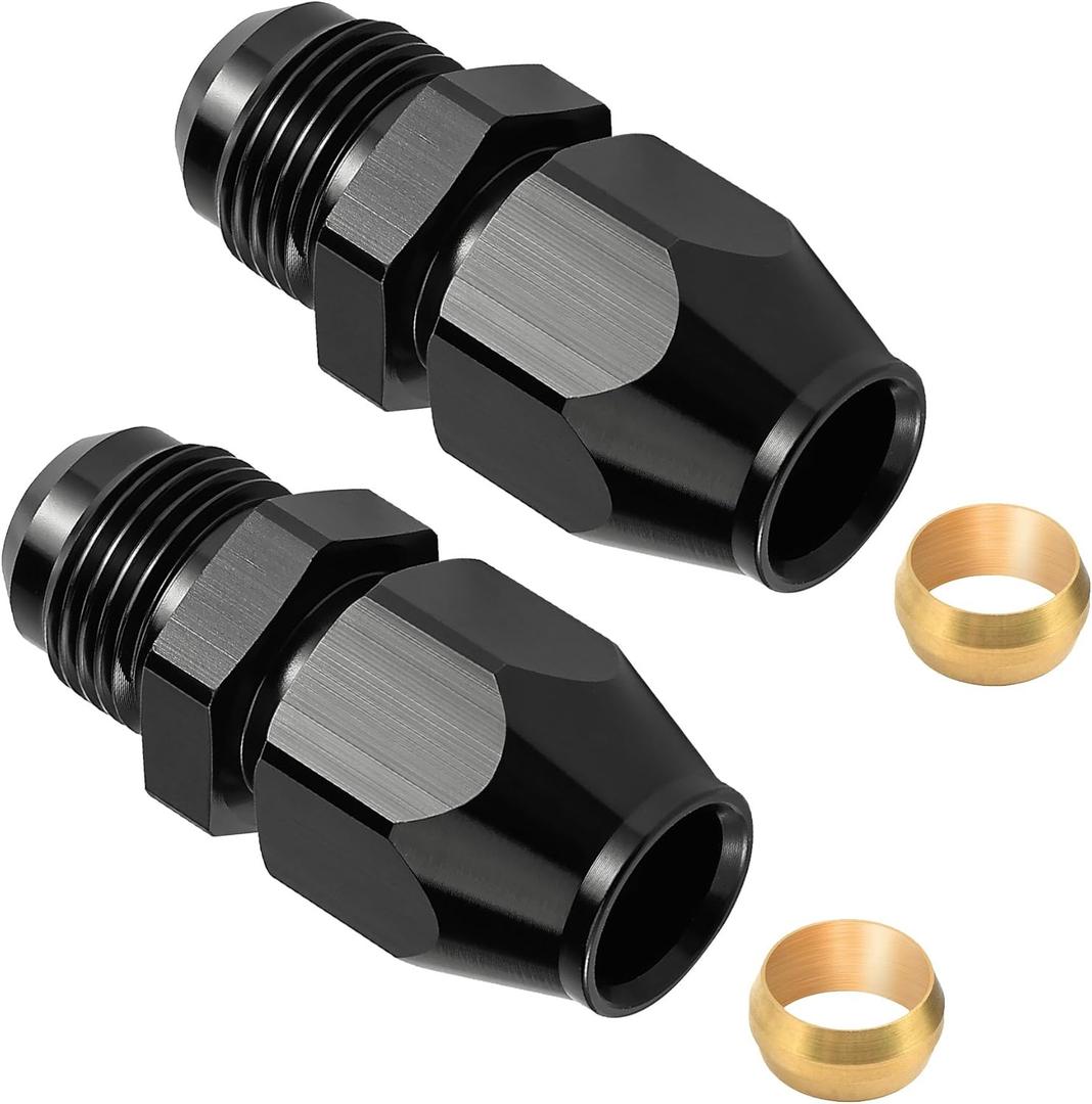 EVIL ENERGY 8AN Male to 1/2" Hardline Compression Fitting Adapter Aluminum Black 2PCS