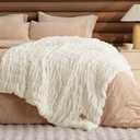 Bedsure Gentlesoft Double-Sided Ruched Faux Fur Throw Blanket for Couch, Cozy Soft Fuzzy Fluffy Faux Rabbit Fur Blanket, Luxury Gifts for Women Thick Warm Plush Room Decor, 50X60 Inch, Cream