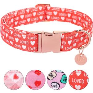Valentine's Dog Collar,Red Heart Dog Collar for Small Medium Large Girl Boy Dogs or Cats, Wedding Dog Collar Match Dog Leash, Pet Collar with Metal Buckle, L
