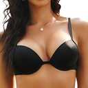 IHOIU Push Up Bra Deep Plunge Thick Padded Add Cup Smooth T Shirt Bras Underwire Demi Low Cut Molded Bralette(Pure Black, 34D)