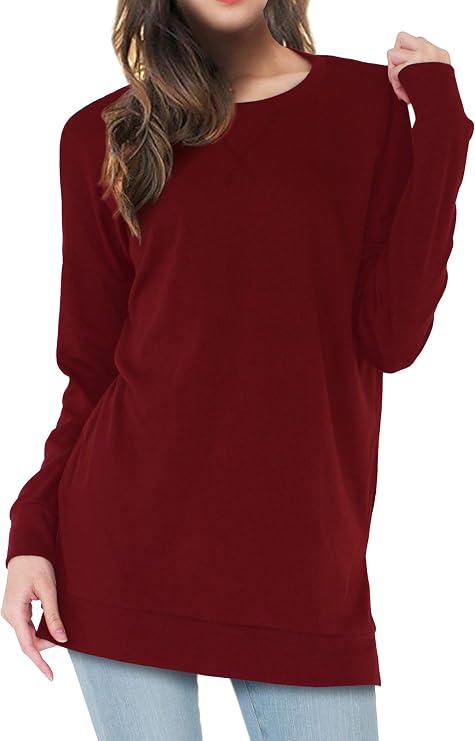 Womens Fall Long Sleeve Cotton Loose Comfy Casual Tunic Tops, S