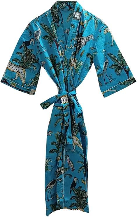 KRAAFTY Women's Cotton Printed Kimono Robe for Girls Light Bathrobe Long Kimono Gown Dress (Multicolor)
