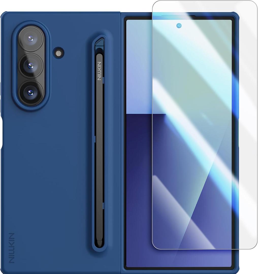 Nillkin for Samsung Galaxy Z Fold 7 Case with Upgraded Pen & Screen Protector, Fast Wireless Charging, Superior Liquid Silicone, Protective Slim Phone Case with Stylus for Galaxy Z Fold 7, Navy Blue