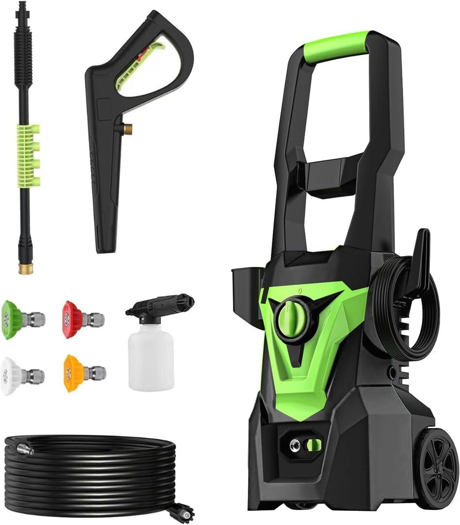 Electric Pressure Washer, 4 Pressure Nozzle Tips, 20 Feet Inlet Hose, Upgraded Power Washer Machine with Foam Cannon for Garden/Patios/Cars/Outdoors/Home Cleaning
