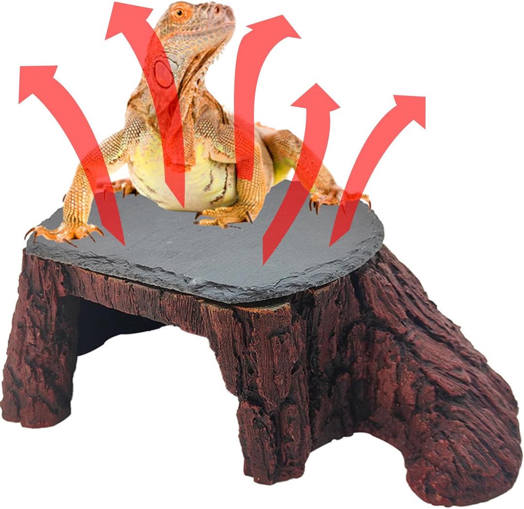 Bearded Dragon Basking Platform,Reptile Hide Cave with Heat Storage Slate Stone,Leopard Gecko Basking Rock Climing Decor for Turtle,Ball Pythons,Lizard,Snake, 7.74.72 inch