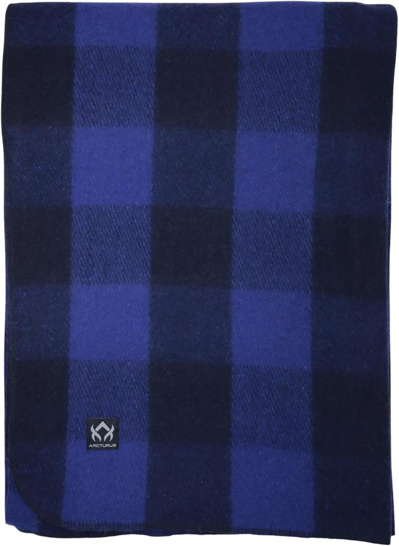 Arcturus Plaid Wool Blankets - 4.5lbs Warm, Heavy, Washable, Large | Great for Camping, Outdoors, Sporting Events, or Home (Blue Buffalo)