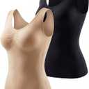 Compression Tank Tops for Women, High Shaping Scoop & V-Neck Cami, Shapewear Tummy Control Camisole (X-Large, Black+beige)