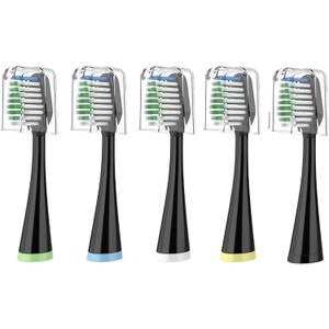 Replacement Toothbrush Heads for Waterpik Complete Care 5.0/9.0 (CC-01/WP-862), with Covers, 5 Count, Black