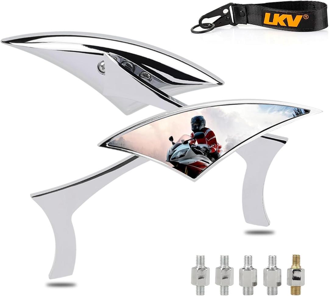 LKV Motorcycle Mirrors - 8MM 10MM Universal Rear View Side Mirrors 360 Degree Adjustable Handlebar for Harley Honda VTX 1300 1800 Shadow 750 Victory Kawasaki Yamaha Suzuki (Style2-Chrome) LKV Motorcycle Mirrors - 8MM 10MM Universal Rear View Side Mirrors 360 Degree Adjustable Handlebar for Harley Honda VTX 1300 1800 Shadow 750 Victory Kawasaki Yamaha Suzuki (Style2-Chrome)