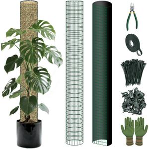 10ft/20ft/40ft DIY Metal Mesh Sphagnum Moss Pole Monstera Plant Support Self Watering Plant Poles for Climbing Indoor Plants(10ft Coated Wire Mesh 4ft Plastic Moss Poles) (Black)