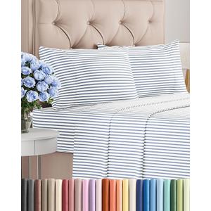 Queen Size 4 Piece Sheet Set - Comfy Breathable & Cooling Bed Sheets Set - Hotel Luxury Bedding for Women, Men, Kids, Teens, Boys & Girls - Deep Pockets, Soft, Wrinkle Free - Oeko-Tex - Blue Stripes 2