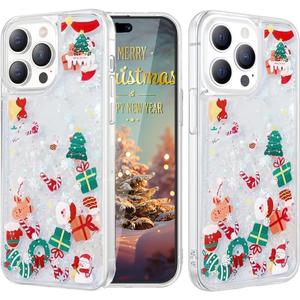 Glitter Flowing Liquid Christmas Case for iPhone 16 Pro Christmas Pattern Santa Reindeer Snowman Holiday Design Floating Moving Sparkle Bling Glitter Transparent for iPhone 16 Pro (Clear)