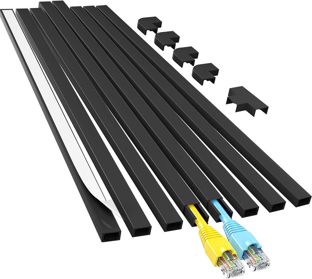 Yecaye Cord Hider, 113in Black Cord Covers for Wires on Wall, One-Cord Cord Organizer, Easy Install Cable Management Kit, Cable Cover Home Office, W0.59in H0.4in, Black (Small)
