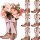 Amyhill Western Cowgirl Boots Flower Boxes Centerpiece Boot Shape Wood Boxes Decor Western Theme Party Cowgirl Favors Tabletop for Cowboy Birthday Party Baby Shower Wedding Supplies (Pink,6 Pcs)
