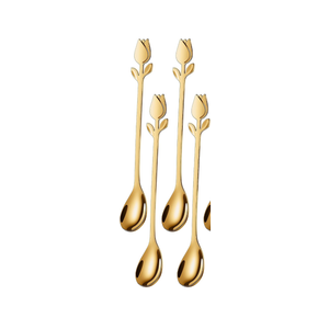 Gold Tulip/Rose Handle 12Pcs Mini Coffee Spoons Set - 6" Stainless Steel for Espresso, Tea, Dessert - Ideal for Demitasse & Small Servings