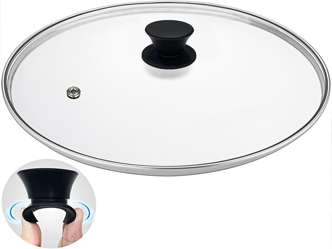 Tempered Glass Lid for Pots and Pans, 15 Inches Replacement Cover for Commercial Cookware, Stainless Steel Rim with Black Knob, Dishwasher Safe and Oven Safe up to 400 F