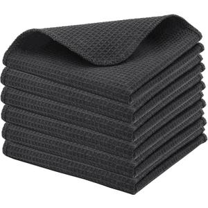 PurpleEssences Dish Cloths and Dish Rags - 6 Pack Waffle Weave Solid Kitchen Dish Wash Cloths, 100% Cotton, 12x12 Inches, Ultra Soft Absorbent Quick Drying - Spring Easter Summer - Dark Grey