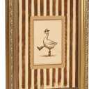 FKRYTYB Vintage Gold Framed Funny Cowboy Silly Goose Wall Art, Western Dancing Duck Canvas Decor, Brown Striped Rustic Farmhouse Poster Print for Bathroom Bedroom Living Room, Size: 11L"X9W"