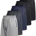 BOOJO 5 Pack Athletic Basketball Mens Shorts with Zipper Pockets - Lightweight Quick Dry Gym Workout Running Shorts for Men L