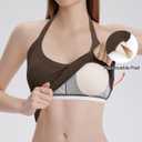 SUUKSESS Halter Tank Top for Women with Built in Bra Cotton Ribbed V Neck Cami (Brown, M)