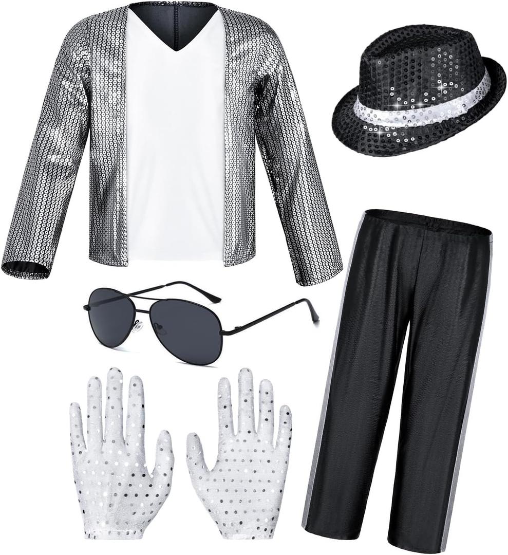 Dance Star Costume for Kids 80s 90s Pop Stage Cosplay Party Halloween Role Play, 6-8 Years, White Black