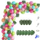 124Pcs Tropical Balloons Arch Garland Kit, Green Hot Pink Rose Gold Confetti Balloons Palm Leaves for Tropical Hawaiian Aloha Luau Flamingo Birthday Party Baby Shower Wedding Decorations