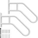 Handrails for Outdoor Steps Wall Mount, Stair Railings for 1-3 Steps, U-Shaped Staircase Handrail for Garage, Porch, Yard and Garden - White, 2 Pack