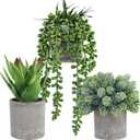 Winlyn Set of 3 Mini Potted Succulents Artificial String of Pearls Aloe Hops Succulent Plants in Gray Pots for Gifts Table Shelves Windowsill Office Desk Indoor Greenery Decorations Wedding Favors