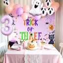 Trick or Three Party Decor Trick Or Three Banner Halloween Ghost Balloons for Pink Halloween Girl Third Birthday Party Decorations (Purple)