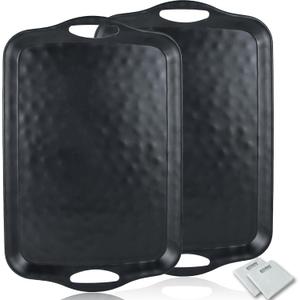 20x13 inch Extra Large Serving Tray with Handles, Set of 2, Black