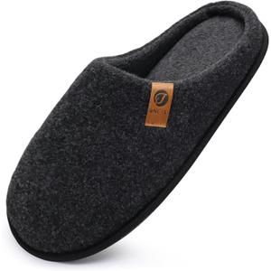 ONCAI Men's House Slippers Memory Foam Slip-On Warm Cozy Scuff Home Bedroom Shoes with Indoor/Outdoor Rubber Soles US Size 7-15 (Felt Black)