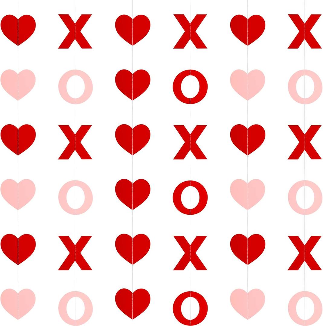 12 Pcs XOXO and Heart Garland Red and Pink Valenintes Hanging Heart Garland Decorations for Happy Valenintes Day Decorations XOXO Streamers Decor for Wedding Anniversary Party Home Decoration