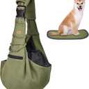 CUBY Dog and Cat Sling Carrier - Hands Free Reversible Pet Papoose Bag - Soft Pouch and Tote Design - Suitable for Puppy, Small Dogs Cats Outdoor (Green, Adjust Strap 2.0)