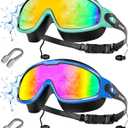 Aegend New Adult Wide View Swim Goggles, Anti-Fog/UV No Leak Swimming Goggles with Ear Plugs for Men & Women (Blue Bright Rose & Green Aqua)