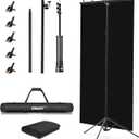 EMART Black Photo Backdrop with Stand Kit 10x5ft, Photography Black Background Screen with Portable T-Shape Support and 5 Clamps for Video Recording, Meetings, Self Tape, 5x10ft
