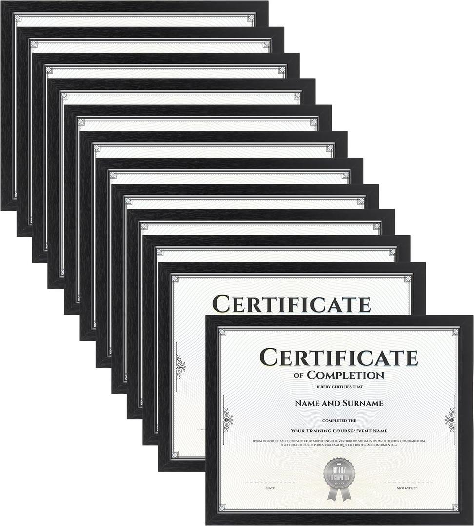 HORLIMER 8.5 x 11 Picture Frame Set of 12, Black Photo Frames 8.5 by 11 for Certificate Diploma Document, Wall Hanging or Tabletop Display