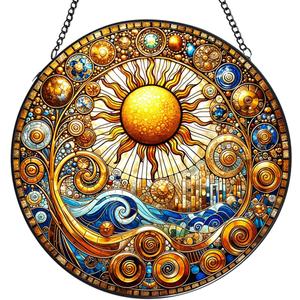 Sun Stained Glass Window Hanging,7.87 Inch Sun Catchers Indoor Window Decor,Ornament for Home,Garden,New Home,Christmas,Mothers Day Outdoor Gift for Women,Festival Gift