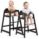 2 Pack Wooden High Chairs for Babies and Toddlers, Restaurant-Style Stackable High Chair with Commercial Grade Solid Wood for Dining Table & Kitchen, Easy to Clean Baby Booster Seat -Black