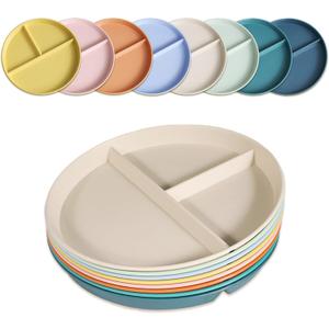 Divided Plates for Adults (8 Packs), Unbreakable Portion Control Plate Sectioned with Dividers, 9 Inch Plastic Food Separator Dinner Plates Lightweight Compartment BPA Free Reusable Microwave Safe
