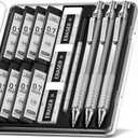 Four Candies 0.7mm Mechanical Pencil Set with Case, 3PCS Metal Artist Lead Pencil with 8 Tubes (480PCS) HB Lead Refills, 3 Erasers, 9 Eraser Refills For Engineer Art Writing Drawing Drafting, Silver