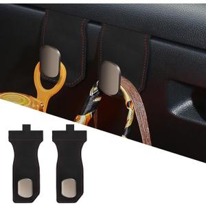 Adorila Car Glove Box Purse Hooks (2 Pack) - Vegan Leather Dashboard Hanger for Handbag & Grocery Bags, No-Adhesive Passenger Seat Organizer (Black)