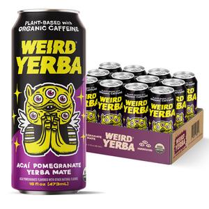 Drink Weird Organic Acai Pomegranate Yerba Mate – 16oz Cans, 160mg Organic Caffeine, Pack of 12 – Organic Energy Drink Alternative (EXP 10/17/27)