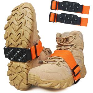 Ice Cleats Mid-Sole Snow Traction Cleats for Walking on Snow and Ice Anti-Slip Crampon with Adjustable Straps 7 Tungsten Studs for Secure Grip Anti Slip Crampons for Walking Jogging Hiking (2 pairs)