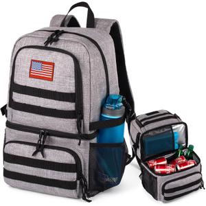 Tactical Double Deck Cooler Backpack for Men,Large Lunch Backpack with 2 Compartment,Soft Cooler Bag (Gray)